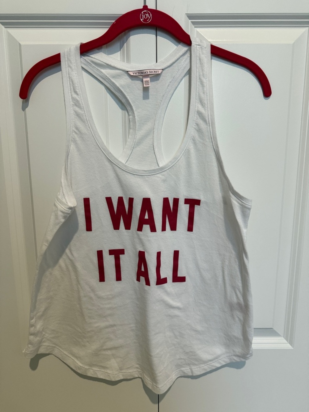 Victoria's Secret White Tank with Red 'I WANT IT ALL' Graphic